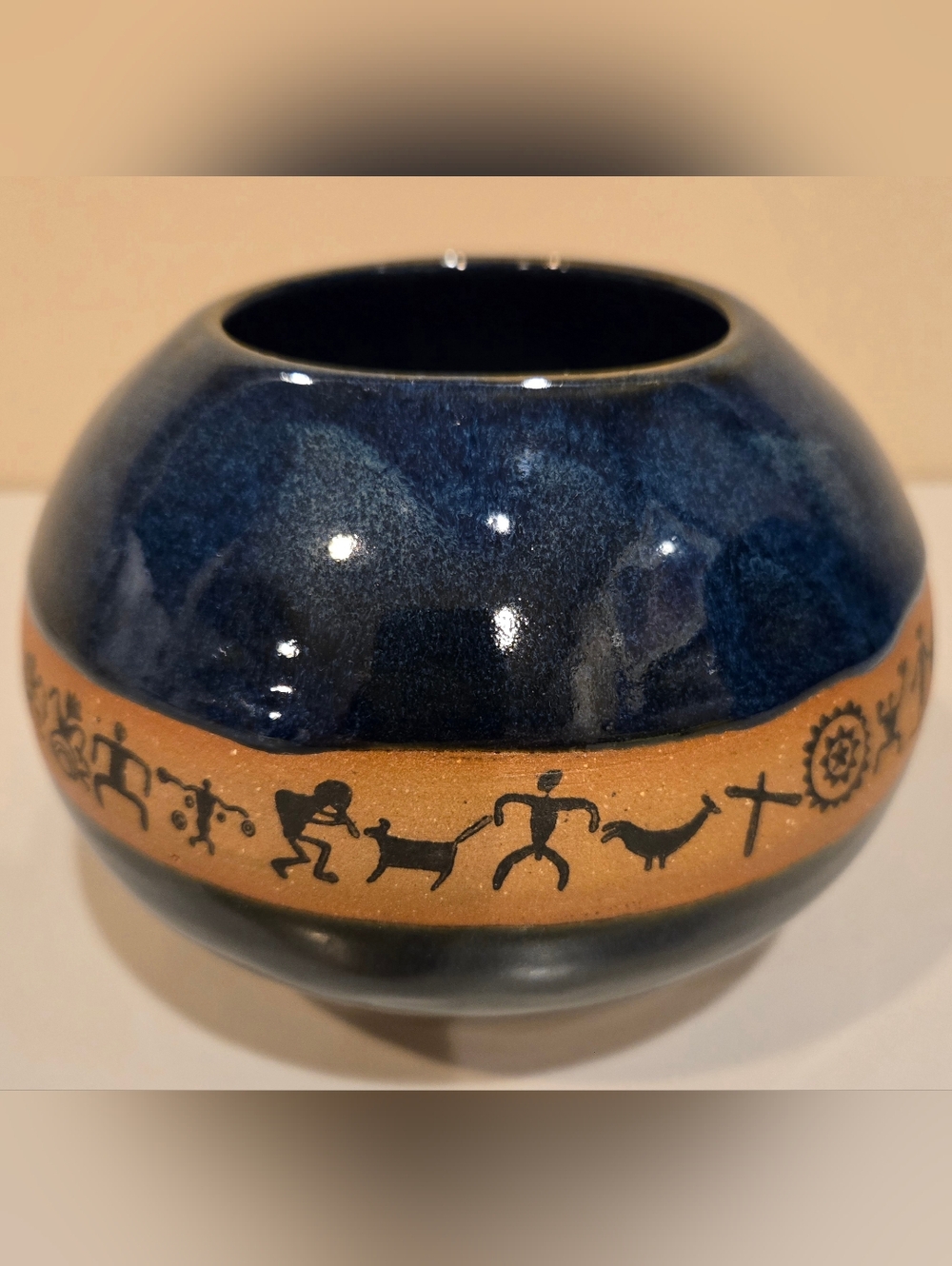 Handcrafted Always Azul Blue and Tan Decorative Pottery Vase